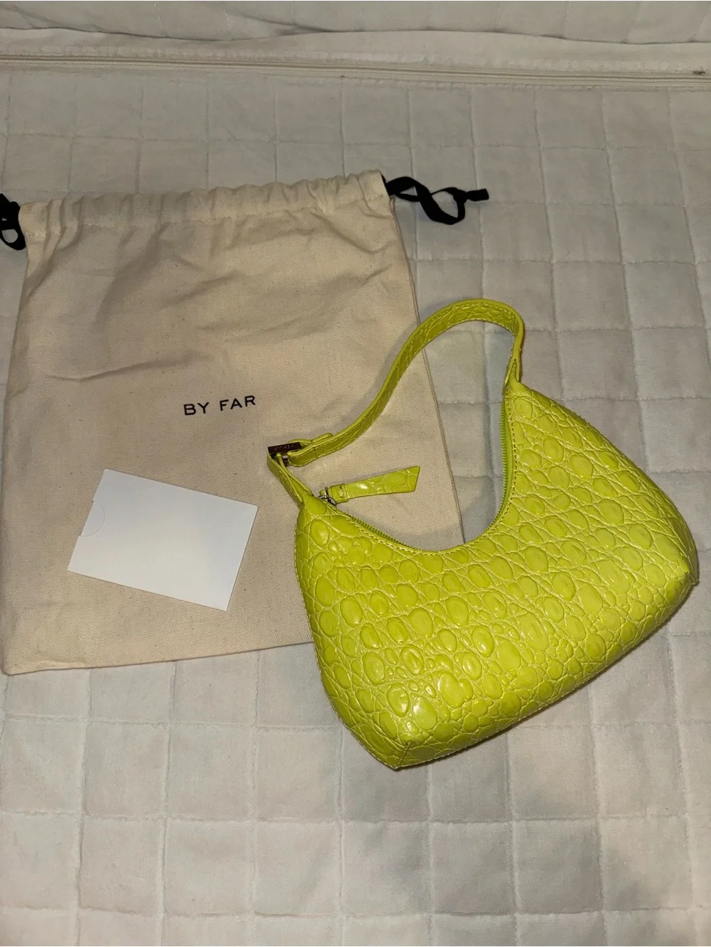 BY FAR Baby Amber Croc Embossed Leather Acid Green Shoulder Bag